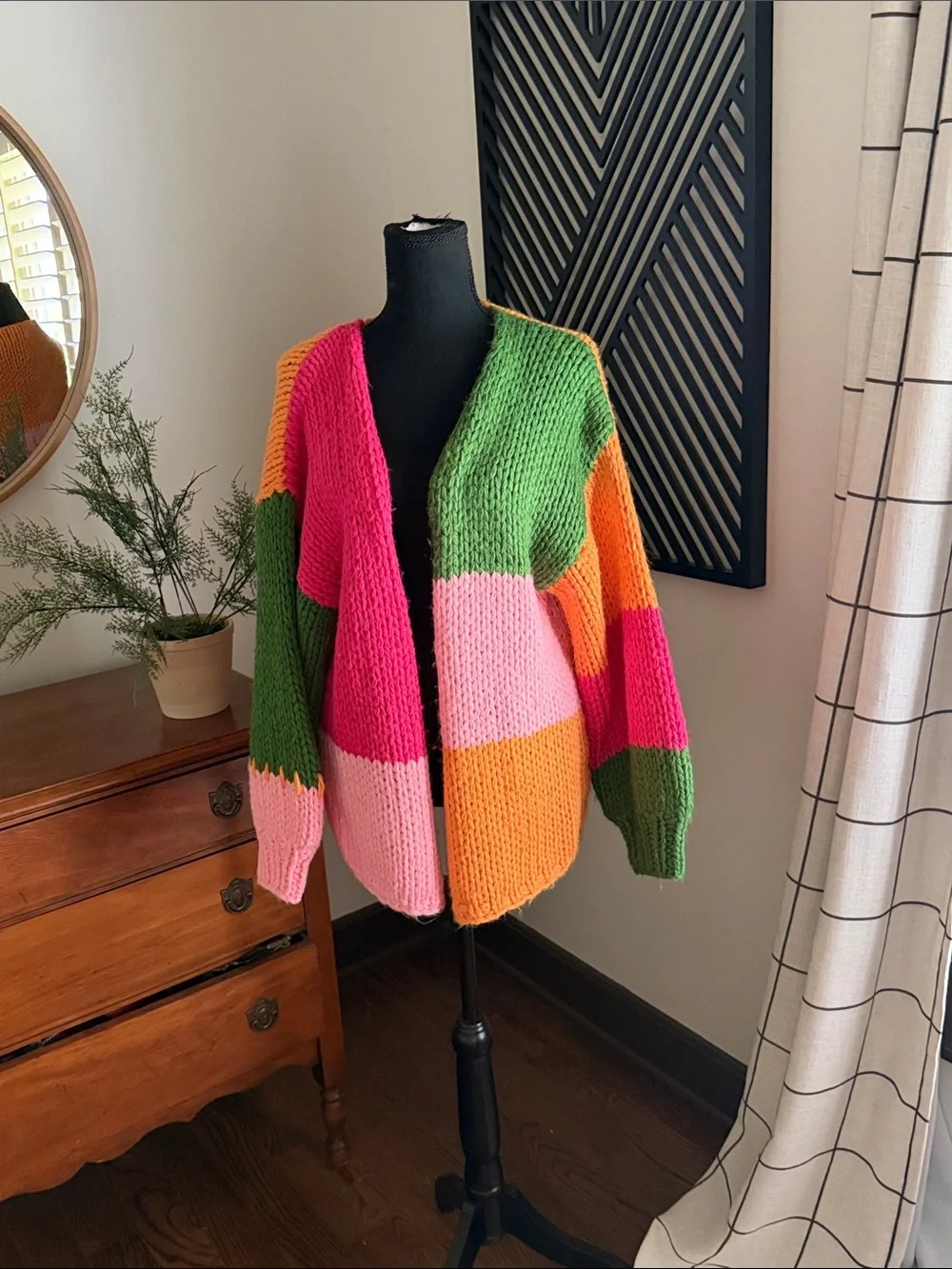 POL Multicolor block chunky knit cardigan large - Picture 1 of 13
